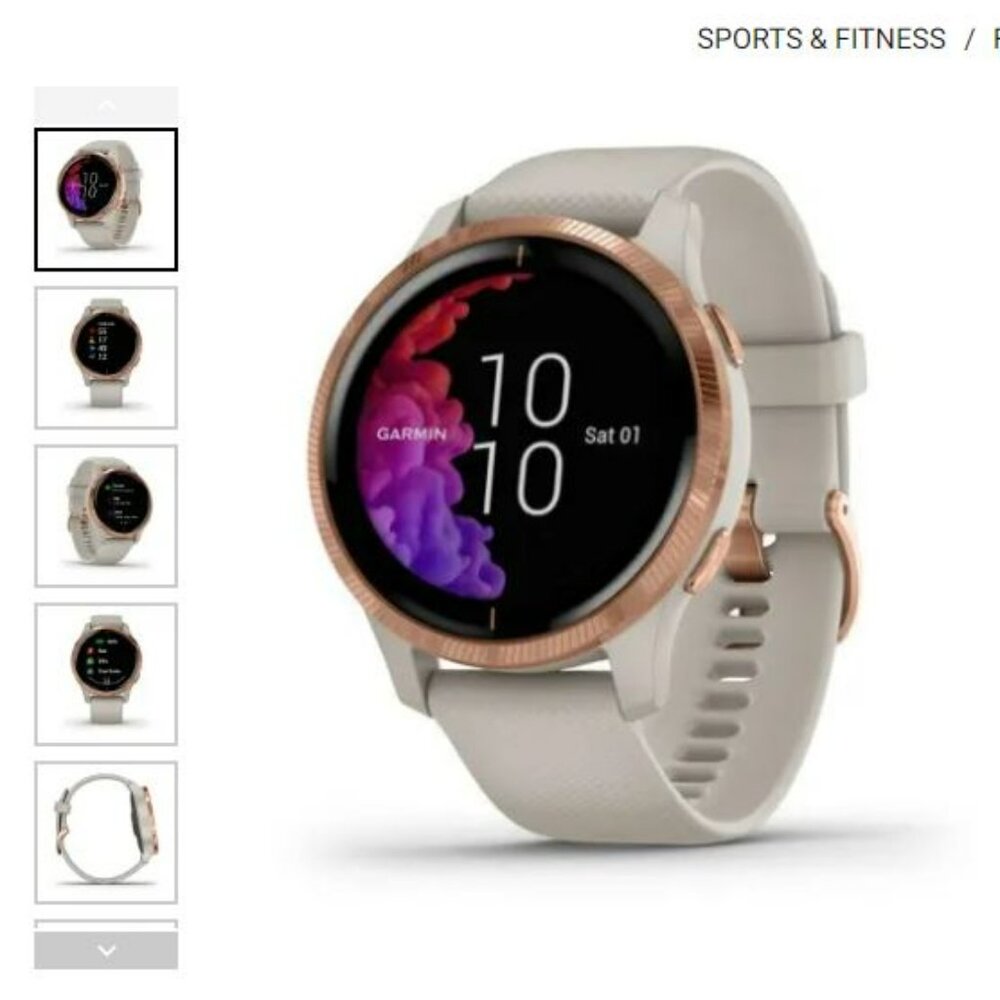 Venu® Rose Gold Stainless Steel Bezel with Light Sand Case and Silicone Band